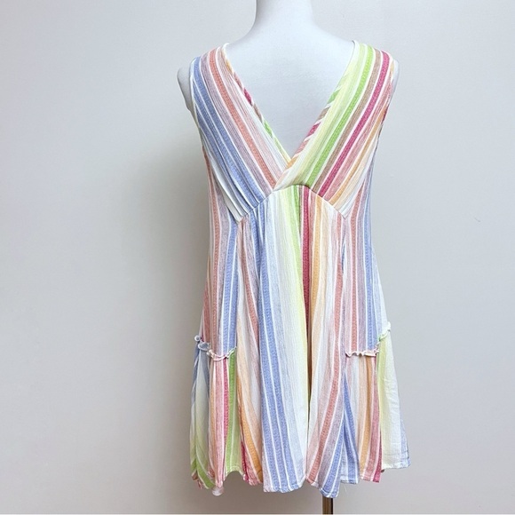 THML Striped Multicolor Pom Pom Fringe Strapless A Line Mini Dress Small - Picture 4 of 7